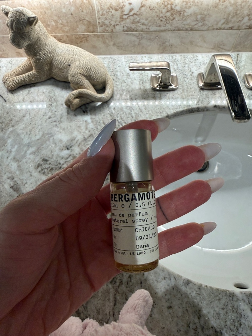 Le Labo Bergamote perfume vial - silver cap, amber liquid
